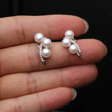 Branch Design Real White Pearl AAA Zircon Diamonds Silver Stud Earrings
