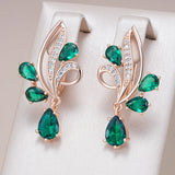 14 Karat Gold Filled Luxury Emerald Green AAA Zircon Diamonds Long Drop Earrings For Women