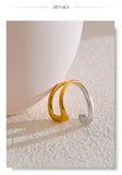 18K Gold Plated Stainless Steel Geometric Hollow Adjustable Double Colour Geometric Ring