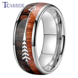 Double Wood And Steel Arrow Inlay 6/8MM Mens Womens Tungsten Carbide Rings