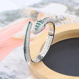 Designer Collection Rectangle Zircon Diamonds Gold Color Snake Serpent Snakelike Open Bangle Bracelet Ladies Watches