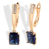 14 Karat Rolled Gold Square Mysterious Blue AAA Zircon Crystals Luxury Long Earrings