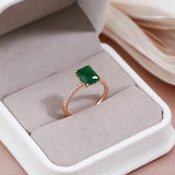 14K Rolled Gold Square Opal Dark Green AAA Zircon Crystal Vintage Style Rings For Women