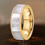 White Mother Of Pearl Shell Inlay Plane Polished Black Tungsten Ring for Men Women