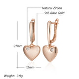 14K Rolled Gold Luxury Heart AAA Zircon Diamonds Drop Fine Jewellery Earrings for Women