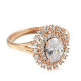 Classic Bright Rolled 14K Rose Gold AAA Zircon Diamonds Crystal Flower Rings For Women - Fine Daily Jewellery