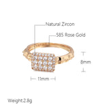 14K Filled Gold Full Inlay AAA Zircon Diamonds Rectangle Base Irregular Wave Circle Rings