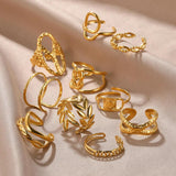 Fashion Heart Shape Stainless Steel 14K Gold Colour Hollow Geometric Star Flower Snake Leaf Rings For Women Girls