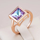 14K Rolled Gold Vintage Design Square Gradient AAA Zircon Crystal Hollow Glossy Ring