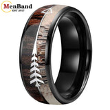 Koa Zebra Wood Antler Steel Arrows Inlay 6/8MM Tungsten Band Rings for Men Women