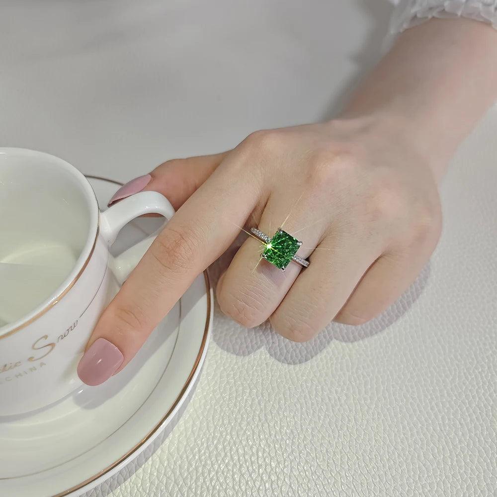 Adorable New Fashion Lab Created Green Rectangle Gemstone Big Rings - Engagement Rings for Women - The Jewellery Supermarket