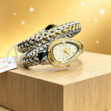 Luxury Lab Diamond Inlaid Gold Snake Braided Bangle Bracelet Ladies Watch