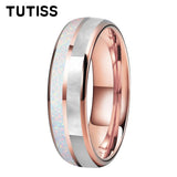 Dome Double Groove Inlaid With White Opal Stone Mother Of Pearl Shell Tungsten Rings