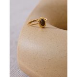 18K Gold Plated Fashion Natural Stone Stainless Steel Oval Thin Chic Ring for Women