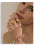 18K Gold Plated High Quality Smooth Stainless Steel Rose Flower Attractive Cast Ring