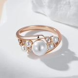 Unique Vintage Pearl Fashion 14K Rolled Rose Gold AAA+ Zircon Ring for Women - Daily Fine Jewellery