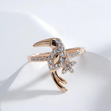 New Luxury Rolled 14K Rose Gold AAA Zircon Diamonds Ethnic Women Bird Rings - Trend Daily Vintage Animal Jewellery
