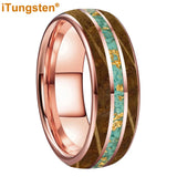 Whiskey Wood And Turquoise Gold Foil Inlay Unisex Tungsten Carbide Unisex Rings