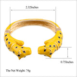 Unique Design Double Leopards Sweet Colorful Cuff Bracelet for Women Girls Gold Plated Fashion Bangle Jewelry Gift