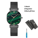 Elegant Fashion Green Malachite Dial Casual Ladies Watches - Stainless Steel Strap Waterproof Quartz Wristwatches