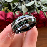 Bright Meteorite and Malachite Inlay 8MM Tungsten Carbide Wedding Men Women Ring
