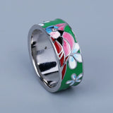 Creative Green Flower Fashion Handmade Enamel AAA Zircon Bird Shape Ring