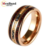 Red Opal and Meteorite Inlaid Gold Foil 6MM 8MM Men and Women Tungsten Rings