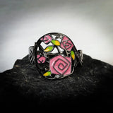 Fashion Handmade Enamel AAA Zircon Diamonds Black Rose Flower Hand-painted Ring