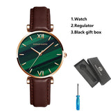 Elegant Fashion Green Malachite Dial Casual Ladies Watches - Stainless Steel Strap Waterproof Quartz Wristwatches