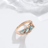 14 Karat Gold Filled New Blue AAA Zircon Crystal Vintage Ethnic Geometry Ring for Women