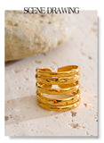 18K Gold Plated Stainless Steel Layered Wide Geometric Charm Open Ring Fashion Jewellery