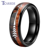 Double Wood And Steel Arrow Inlay 6/8MM Mens Womens Tungsten Carbide Rings