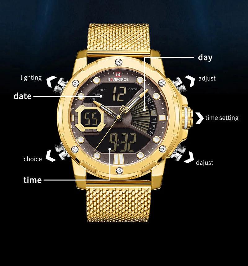 New Top Brand Luxury Quartz Mens Watches - Waterproof Big Sport Stainless Steel Date Wristwatches - The Jewellery Supermarket