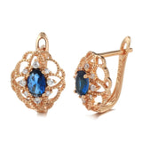 14 Karat Gold Filled Trend Blue AAA Zircon Diamonds Romantic Hollow Flower Earrings