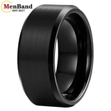 Brushed Finish Beveled Polished Edge 10/12mm Men Wedding Black Tungsten Rings