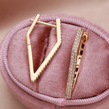 14K Gold Filled Trendy Rhombus Shape AAA Zircon Diamonds Hollow Back Elegant Earrings