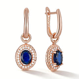 Exquisite 14K Rolled Gold Blue and White AAA Zircon Gemstones Dangle Earrings