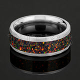 Hammered Tungsten Black Fire Opal Inlay 8mm Tungsten Engagement Ring for Men Women