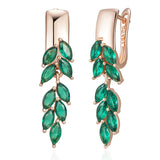 14 Karat Rolled Gold Vintage Green AAA Zircon Crystals Leaf Luxury Dangle Earrings