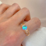 Hot Trend Moonstone Rolled 14K Rose Gold Hollow Flower Ethnic Rings For Women Vintage Daily Fine Jewellery