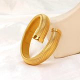 Trendy Wide Chunky Women Stainless Steel Cuff Bangles, Attractive Spiral Texture PVD Gold Plated Daily Wear Bracelet - The Jewellery Supermarket