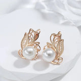 Vintage Ethnic Bride Wedding Party Elegant Pearl Rolled 14K Rose Gold Jewellery Drop Earrings For Women