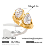 18K Gold Plated Stainless Steel Geometric Fashion Ring With Zircon Crystals Charm Jewellery