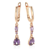 Classic Drop Shape Purple 14K Rolled Rose Gold AAA Zircon Crystals Dangle Earrings - Fine Jewellery