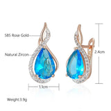 Luxury Flash Blue Drop 14K Rolled Rose Gold AAA Zircon Crystal Micro Wax Setting Earrings - Daily Fine Jewellery