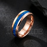 Blue Opal Gold Foil Inlay Domed Polished 6/8mm Tungsten Men Women Wedding Rings