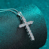 Awesome Pt950 Plated D Colour Moissanite Diamonds Cross Necklace - S925 Silver Clavicle Chain Fine Jewellery - The Jewellery Supermarket