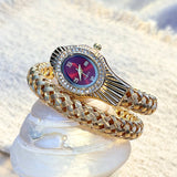 Snake Head Embellished Crystals Hollow-Out Woven Steel Bracelet Women's Watch