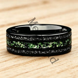 New Style 8mm Moss Agate & Meteorite Silver Tungsten Wedding Men Women Rings