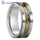 Pipe Cut Polished Finish Groove Inlay Silver Colour Men Women Tungsten Wedding Rings